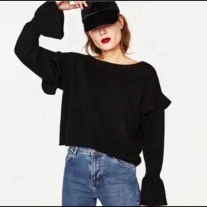 Zara Knit Bell Sleeve Ruffle Detailed Sweater Size S